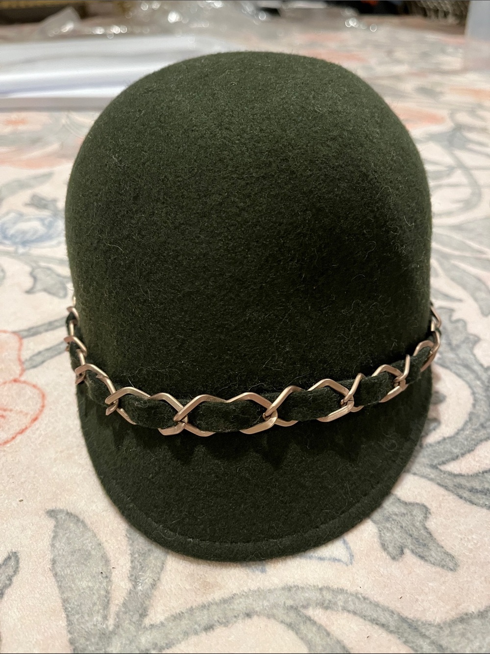 Jack Murphy Dublin Dark Green wool Cloche Hat with Chain Trim